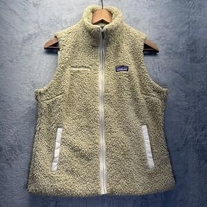 Patagonia Vest Womens Medium Fleece Tan Sherpa Zip Worn Wear Embroidered Logo
